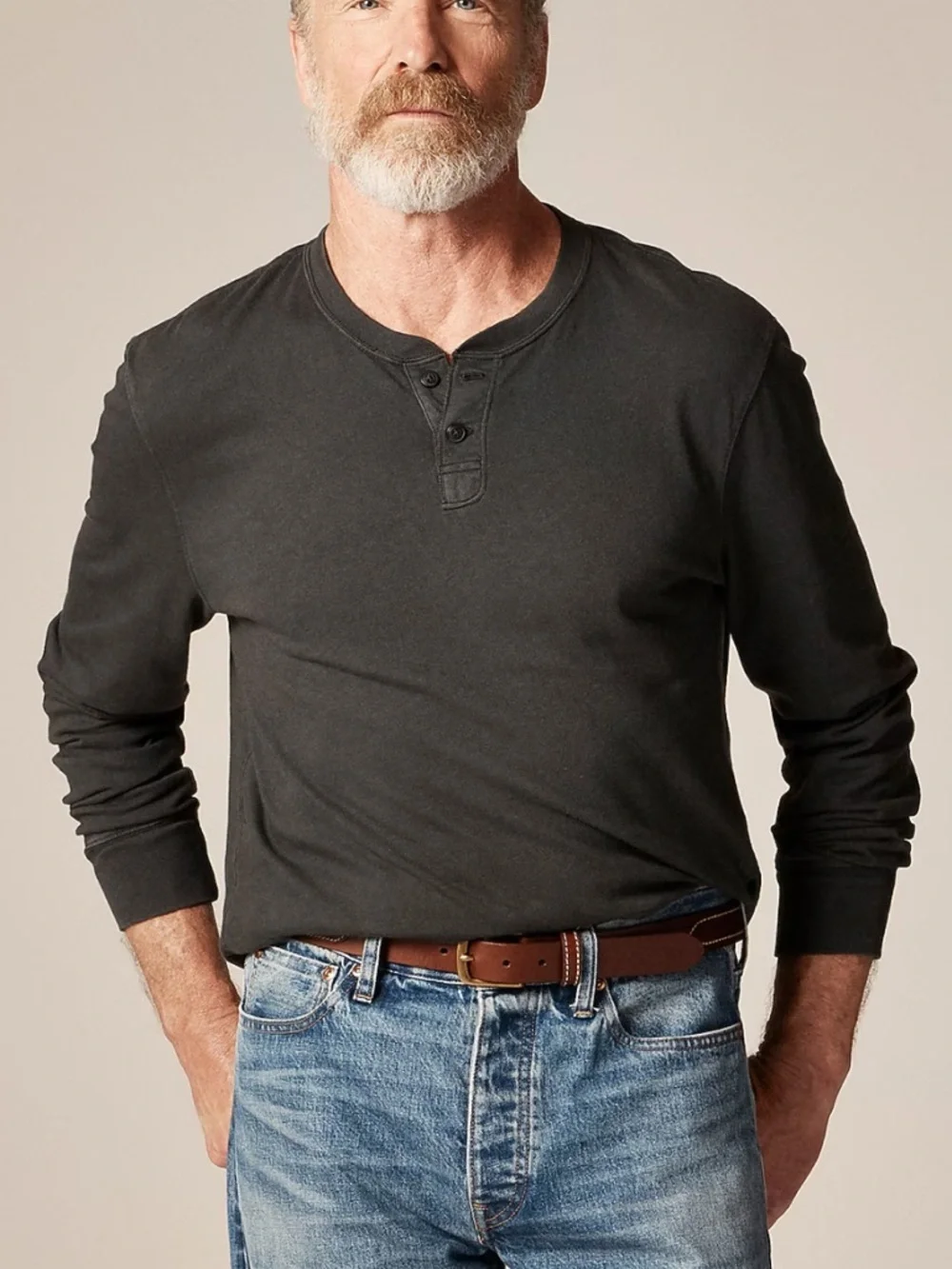 J crew black Slim vintage-wash cotton henley
